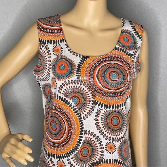 Adore Sequin Sleeveless Retro Dress Orange Cream Tan Black Turquoise Size Medium - Picture 3 of 13
